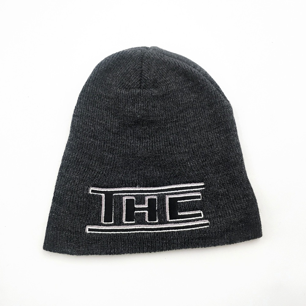 THC Clothing Logo Embroidered Knit Beanie Hat Dark Charcoal Gray Winter VTG 90s